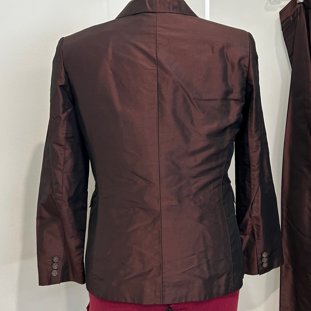 ALFANI Maroon Metallic 100% Silk Classic Pants & Blazer Suit |Top 10P pants 8P - Picture 3 of 12